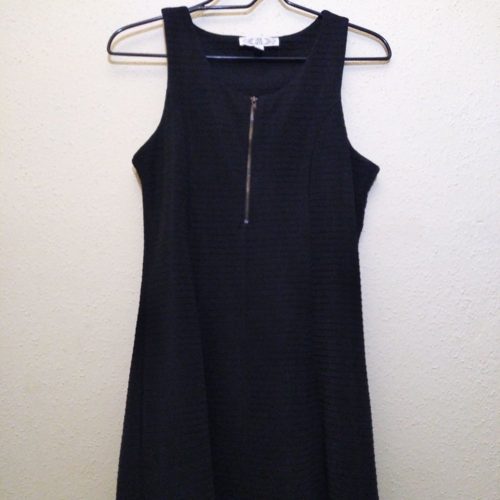 Pink Rose Sleeveless Black Dress - Front Zipper